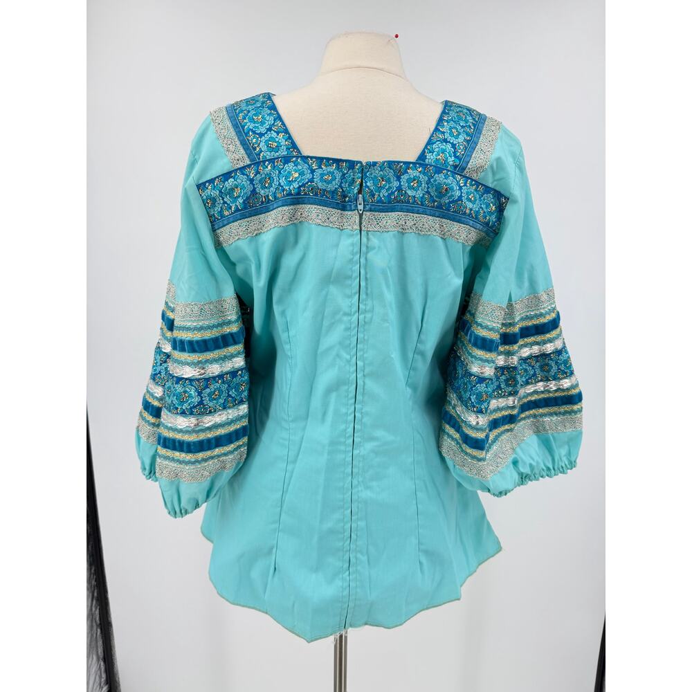 Vintage 70s Desert Flower Turquoise Western Top Circle Skirt Festival Prairie - Picture 4 of 16